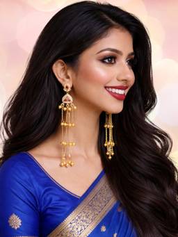 Fabula - Long Kashmiri Drop Earrings Floral Design with Ghungroo Detailing