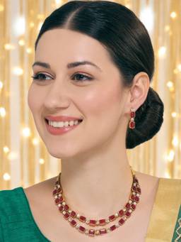 Fabula - Maroon Ethnic Multi Layer Festive Design Jewellery Set