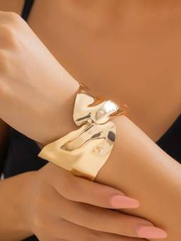 Fabula - Gold Tone Broad Hand Cuff Bracelet Party-Wear