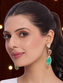 Fabula - Sea Green Large Resin Stones Drop Earrings Statement Party Wear Theme