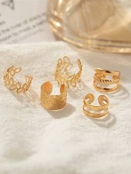 Fabula - Pack of 5 Small Single Piece Gold Ear Cuff Earring Delicate Non-Piercing Design