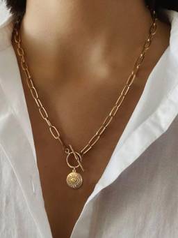 Fabula - Gold Evil Eye GoodLuck Medallion Link Chain Necklace