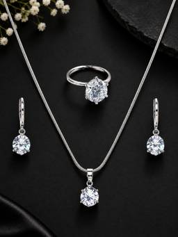 OOMPH - Silver Solitaire Cubic Zirconia Anti Tarnish Jewellery Set