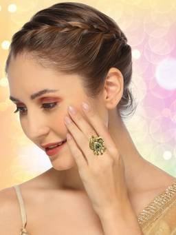 Fabula - Gold Kashmiri Ring Peacock Heritage Rajwadi Design with Ghungroo