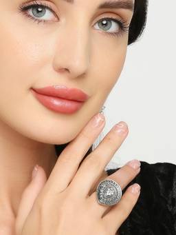 Fabula - Oxidised Silver Stones Teardrop Ethnic Ring