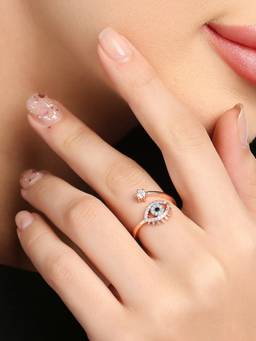Fabula - Rose Gold Cubic Zirconia Evil Eye Adjustable Fashion Ring