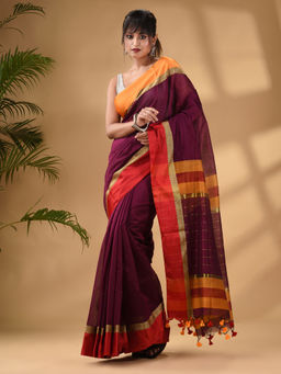 Arhi - Magenta Cotton Blend Handwoven Saree with Unstitched Blouse