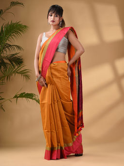 Arhi - Mustard Cotton Blend Handwoven Saree with Unstitched Blouse