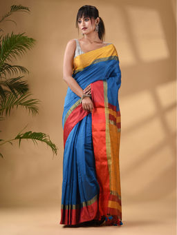 Arhi - Sky Blue Cotton Blend Handwoven Soft Saree with Unstitched Blouse