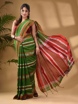 Arhi - Light Green Cotton Handwoven Soft Saree with Unstitched Blouse