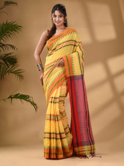 Arhi - Yellow Cotton Handwoven Soft Saree with Unstitched Blouse