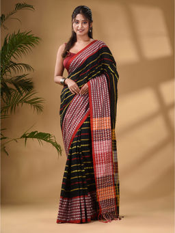 Arhi - Black Cotton Handwoven Saree with Unstitched Blouse