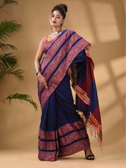 Arhi - Blue Cotton Handwoven Soft Saree with Unstitched Blouse