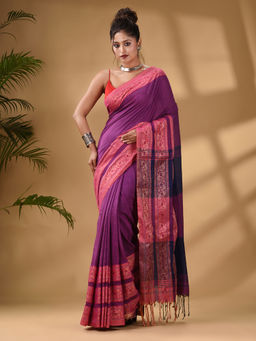 Arhi - Violet Cotton Handwoven Soft Saree with Unstitched Blouse