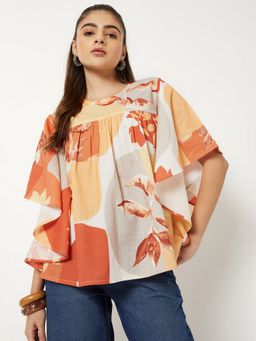 max - Yellow Women Floral Round Neck Modern Casual Relaxed Top
