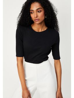 max - Black Women Solid Round Neck Premium Casual Soft Comfortable Top