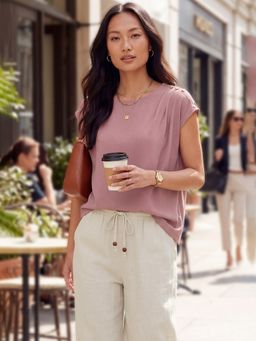 max - Pink Women Solid Round Neck Soft Comfortable Stylish Everyday Top