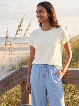 max - Cream Women Embroidered Round Neck Modern Casual Classic Top
