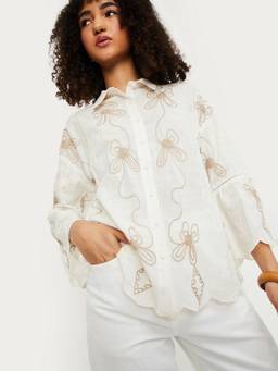 max - Off Women White Embroidered Collar Neck Smart Stylish Smart Top