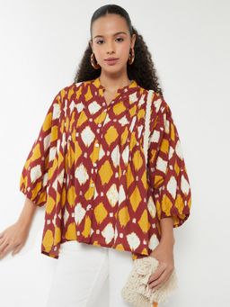 max - Maroon Women Printed Collar Neck Easy Comfort Fashionable Top