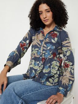 max - Black Women Floral Collar Neck Everyday Soft Versatile Top
