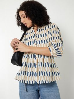 max - Beige Women Printed Collar Neck Stylish Everyday Elegant Relaxed Top