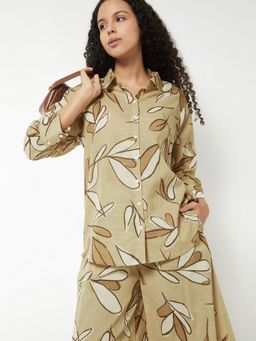 max - Beige Women Printed Collar Neck Elegant Relaxed Trendy Top