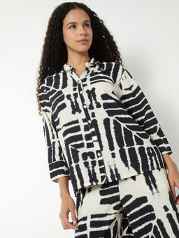 max - Off Women White Printed Collar Neck Premium Fit Versatile Top