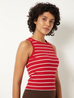max - Beige Women Stripes Round Neck Elegant Relaxed Daily Wear Top