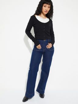 max - Black Women Printed Scoop Neck Trendy Classic Smart Top