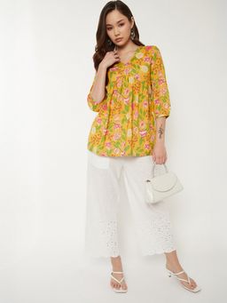 max - Yellow Women Floral V-Neck Daily Wear Minimal Top