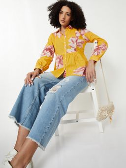 max - Yellow Women Floral Collar Neck Premium Fit Versatile Top