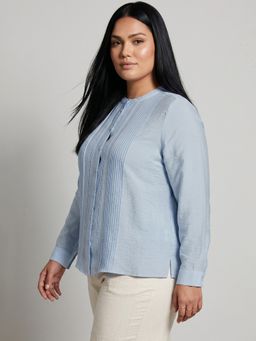 max - Blue Women Solid Mandarin Neck Everyday Soft Trendy Top