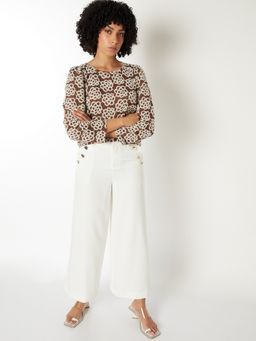 max - Brown Women Printed Round Neck Stylish Everyday Comfort Fit Top