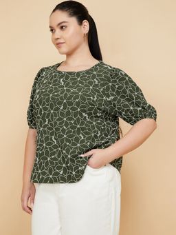 max - Green Women Embroidered Square Neck Trendy Classic Smart Top