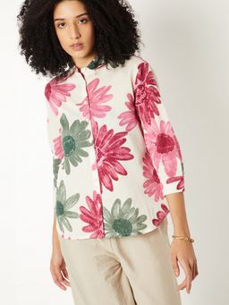 max - Off Women White Floral Collar Neck Soft Comfortable Classic Top