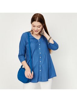 max - Blue Women Solid V-Neck Stylish Everyday Comfort Fit Top