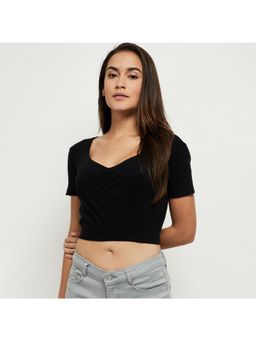 max - Black Women Solid Sweetheart Trendy Classic Smart Top