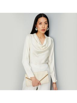 max - Cream Women Solid Asymmetrical Contemporary Chic Stylish Everyday Top