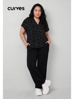 max - Black Women Polka Dots V-Neck Premium Fit Versatile Top