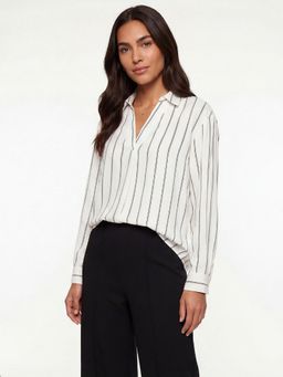 max - Cream Women Stripes Collar Neck Soft Comfortable Classic Shirt