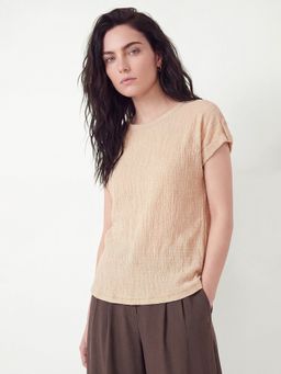 max - Beige Women Textured Round Neck Stylish Everyday Comfort Fit Top
