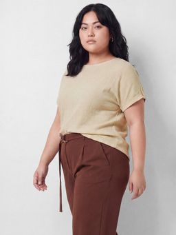 max - Beige Women Textured Round Neck Trendy Classic Smart Top