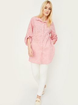 max - Pink Women Self Design Collar Neck Daily Wear Minimal Shirt