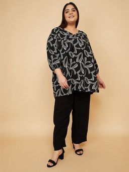 max - Black Women Printed V-Neck Everyday Soft Trendy Top