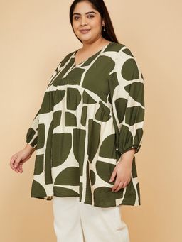 max - Green Women Printed V-Neck Classic Comfort Chic Top
