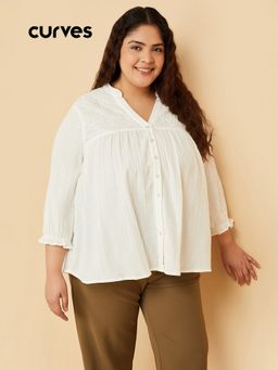 max - Cream Women Embroidered Mandarin Neck Trendy Classic Smart Top