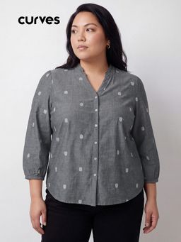 max - Black Women Embroidered Mandarin Neck Premium Fit Versatile Top