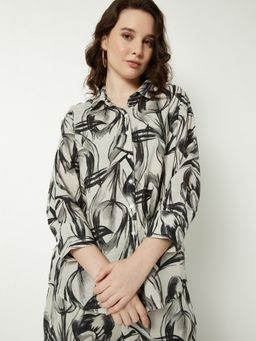 max - Off Women White Printed Collar Neck Easy Comfort Soft Comfortable Top