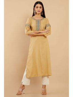 Soch - Beige Rayon Embroidered Straight Fit Kurta